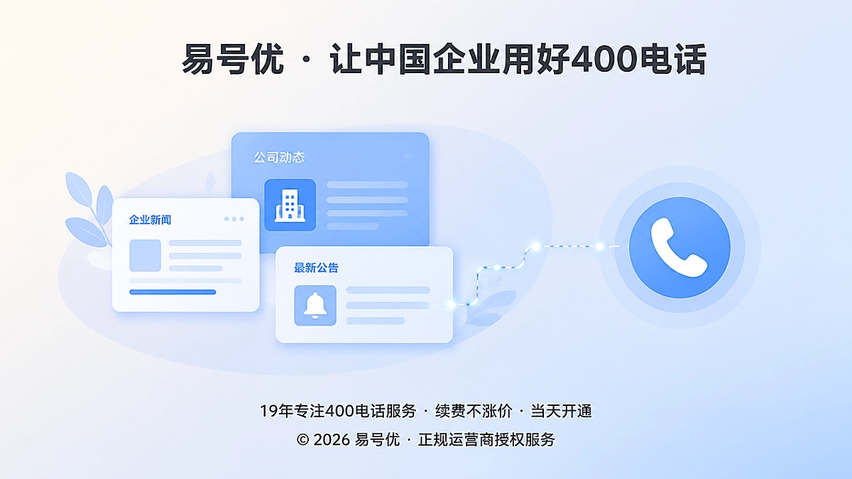 企业新闻公告牌与400电话图标形成稳定连接